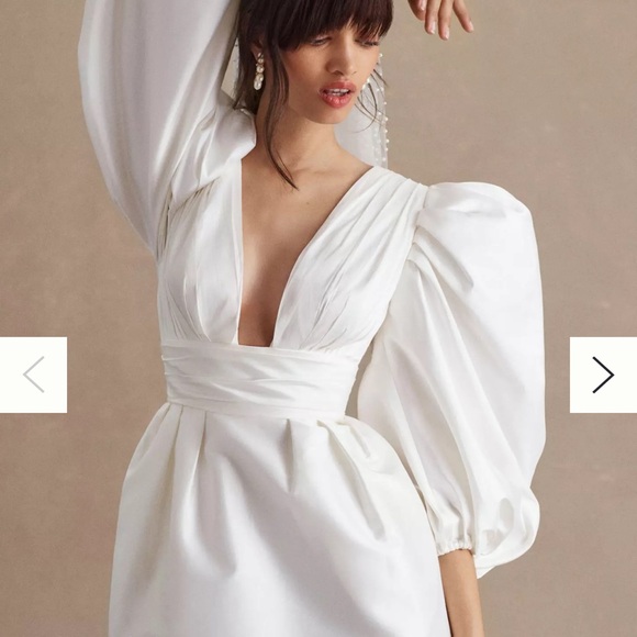 NWT Watters Meringue Radiant Taffeta V-Neck Balloon-Sleeve Mini Dress - Picture 3 of 7